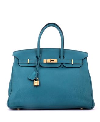 Pre-Owned Hermes Birkin 35 Handbag Blue Clemence with Gold Hardware