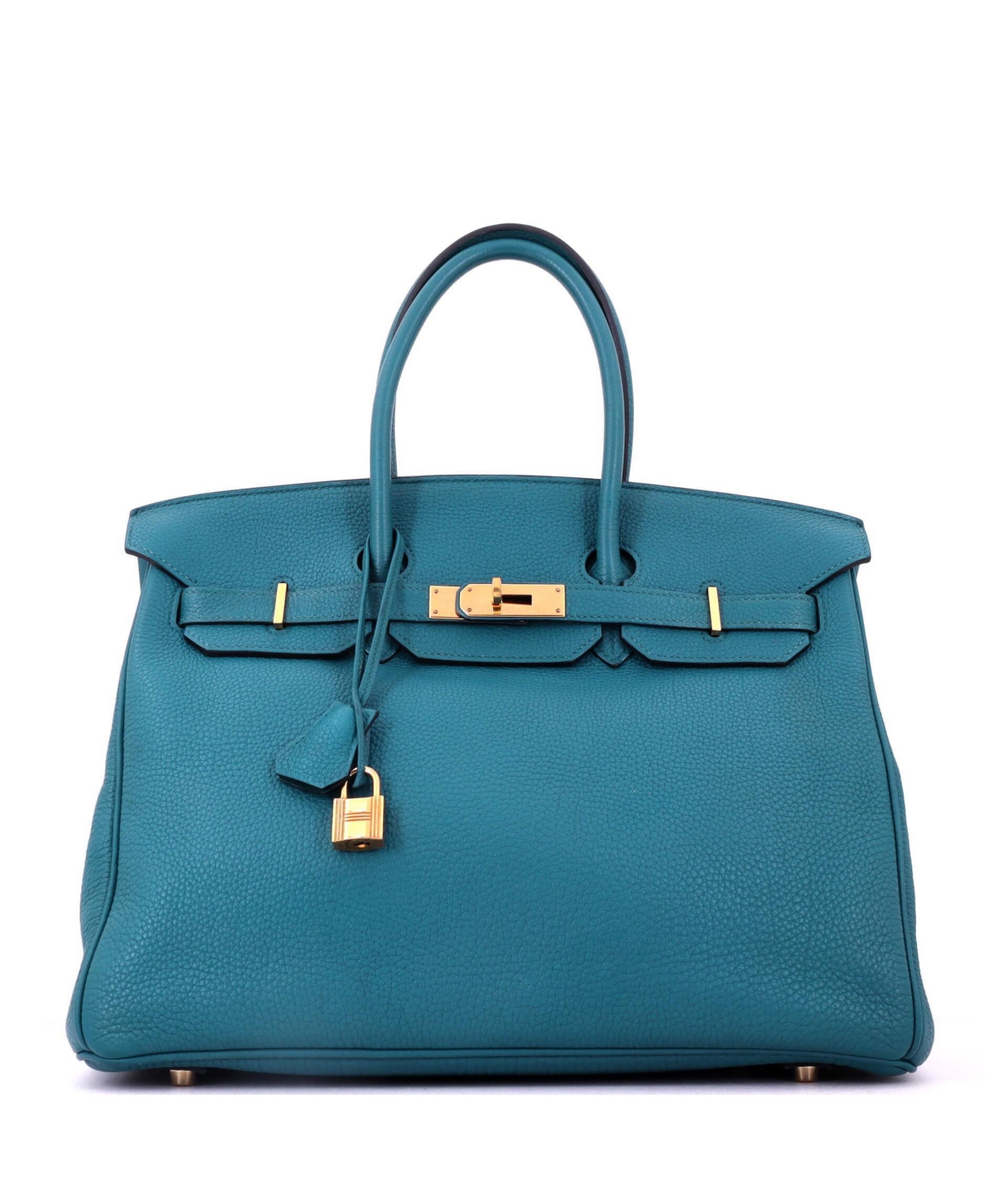 Pre-Owned Hermes Birkin 35 Handbag Blue Clemence with Gold Hardware - Blue