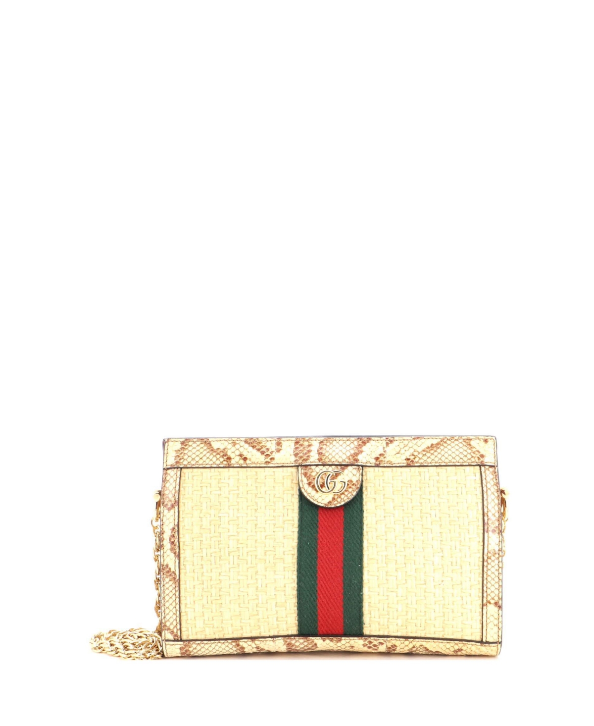 Pre-Owned Gucci Small Ophidia Chain Shoulder Bag Raffia with - Natural