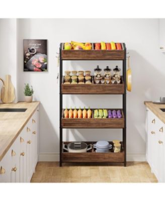 Wood Fruit and Vegetable Basket Stand Rack for Kitchen, Store, Supremarket