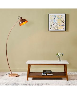 Kingston Wooden Coffee Table with Storage and Marble-Look Top, Faux Marble/Walnut