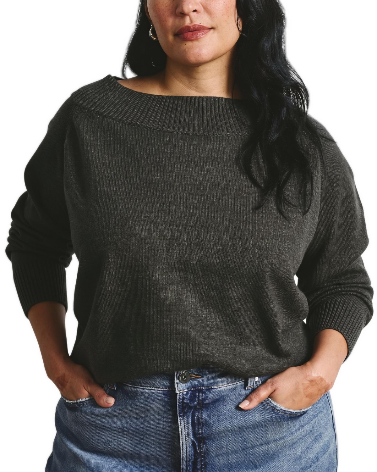 Universal Standard Plus Size Noomi Cold Shoulder Sweater - Dark gray