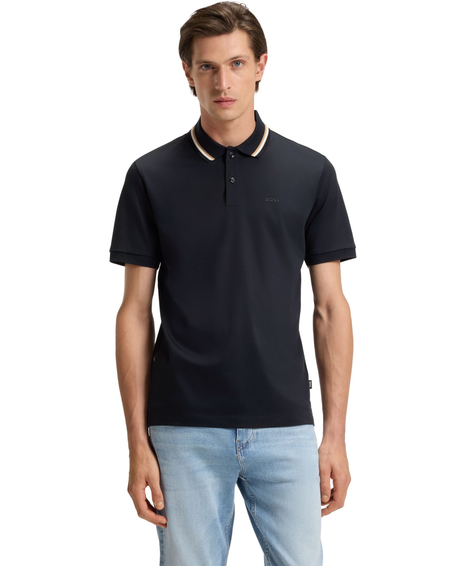 Men's Cotton Slim-Fit Striped Collar Polo Shirt