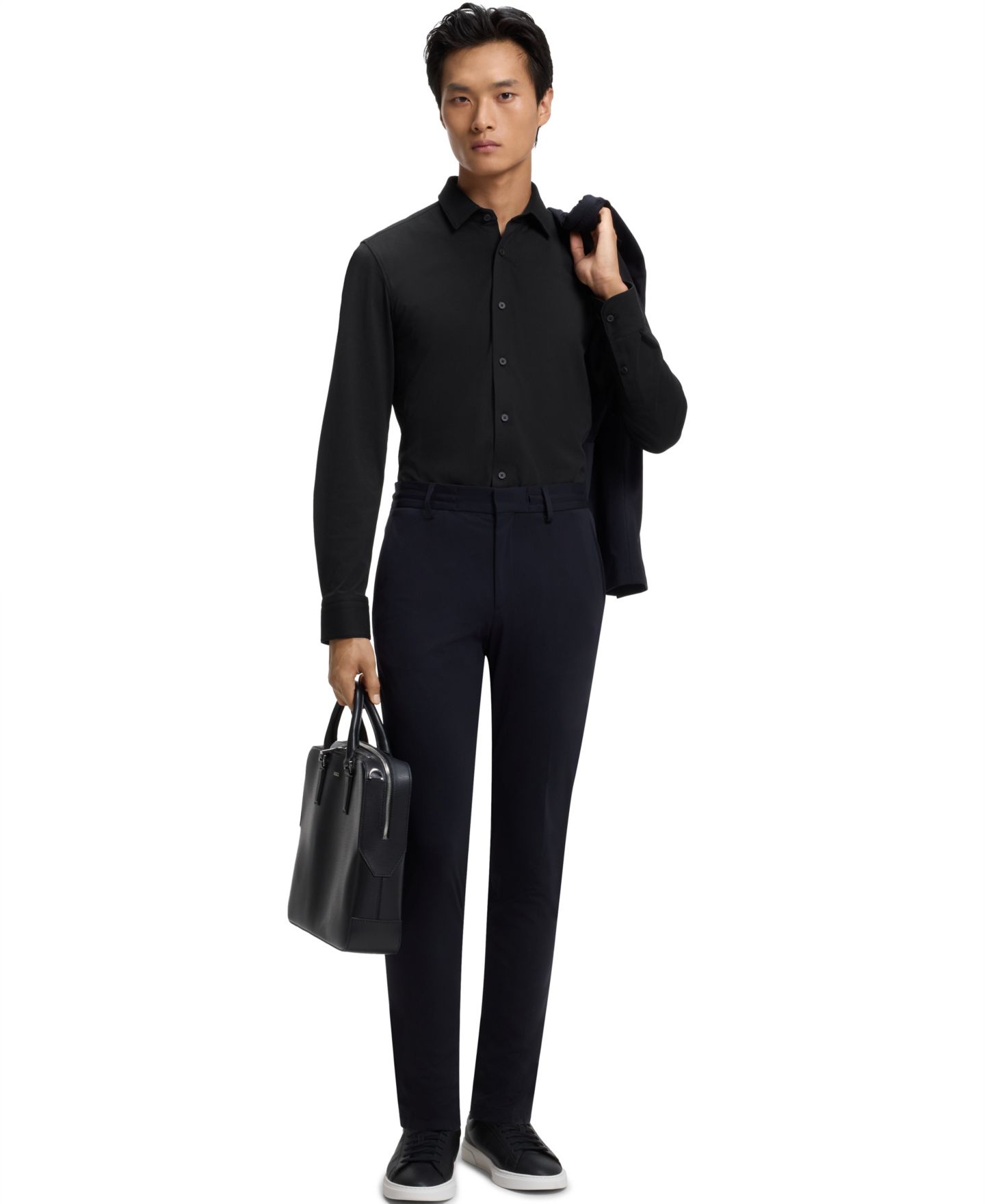 Мужская рубашка Hugo Boss Performance-Stretch Slim-Fit Dress Shirt, цвет: Чёрный — фото 4