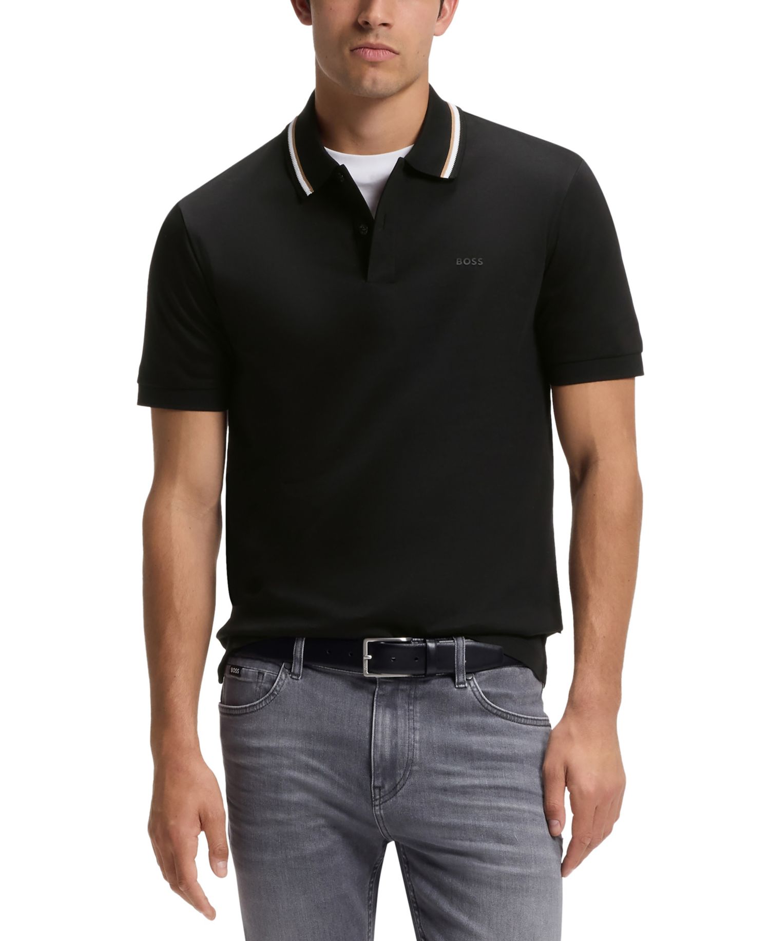 Men's Cotton Slim-Fit Striped Collar Polo Shirt