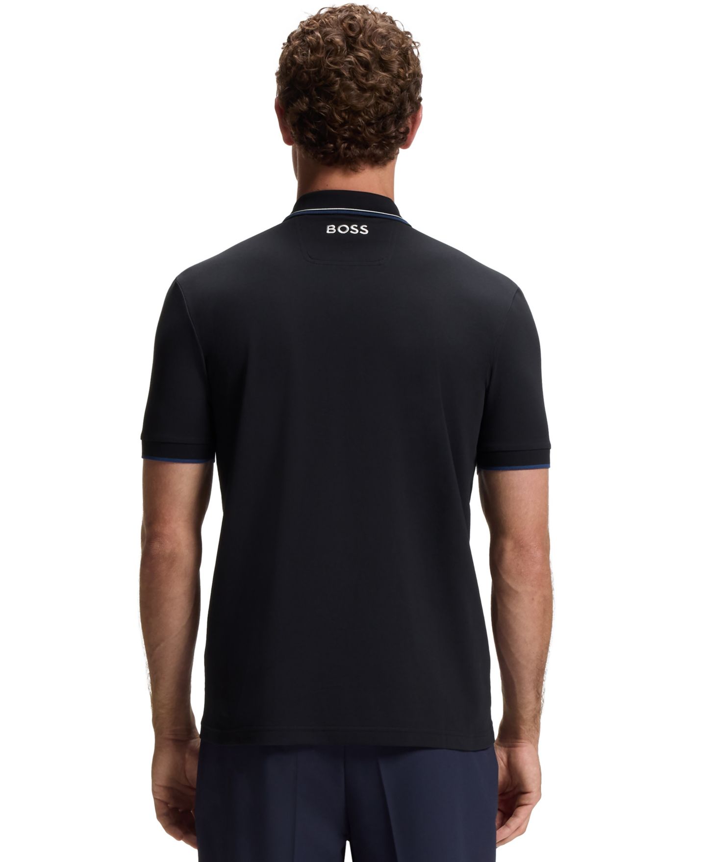 Мужское поло Hugo Boss Cotton-Blend Polo Shirt, цвет: Тёмный синий — фото 3