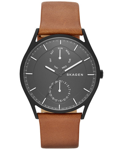 Skagen Men's Dark Brown Leather Strap Watch 40mm SKW6347
