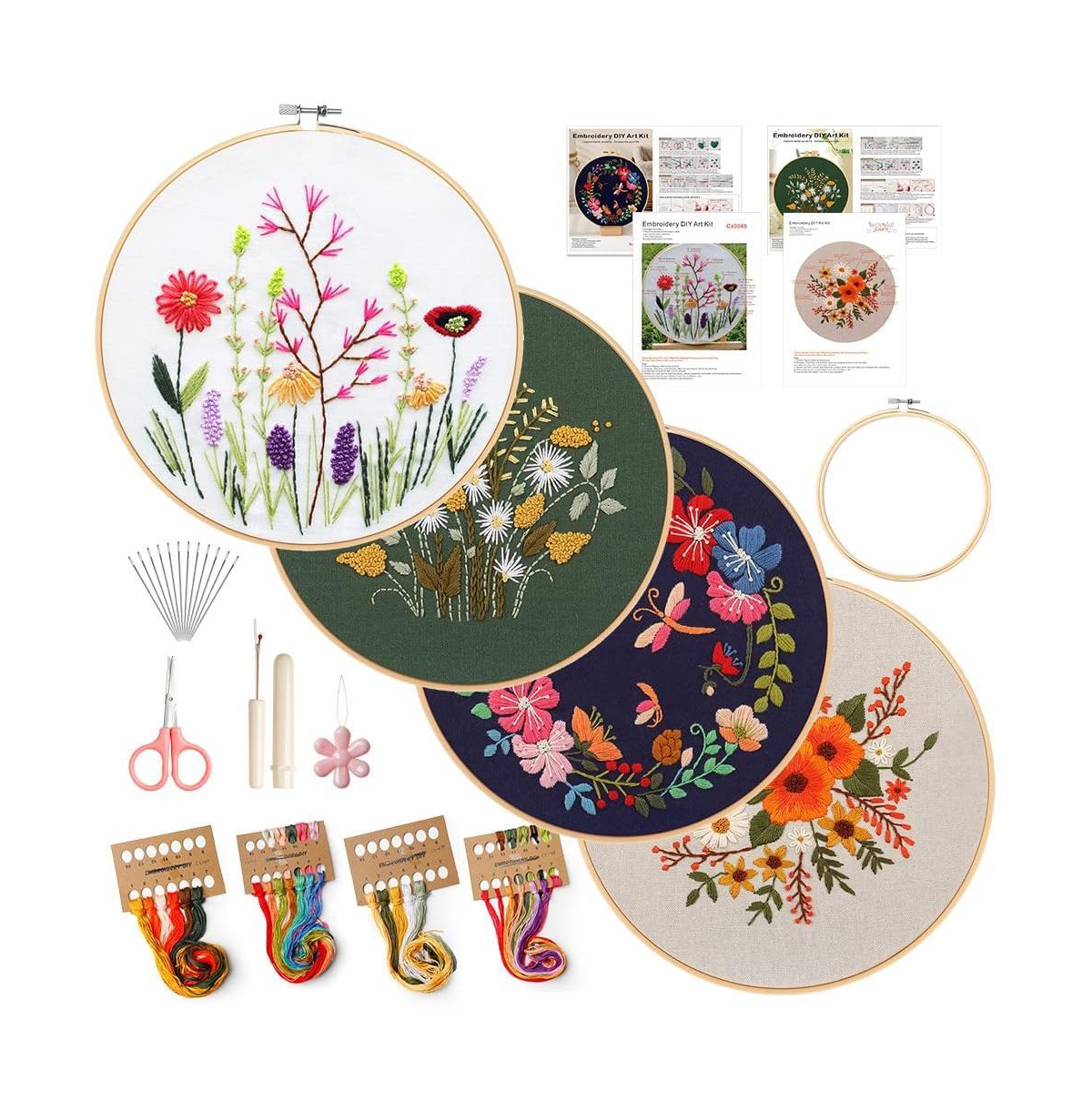 Aeelike 4 Pack Floral Embroidery Kit for Beginners Adults Home Decor Craft Set