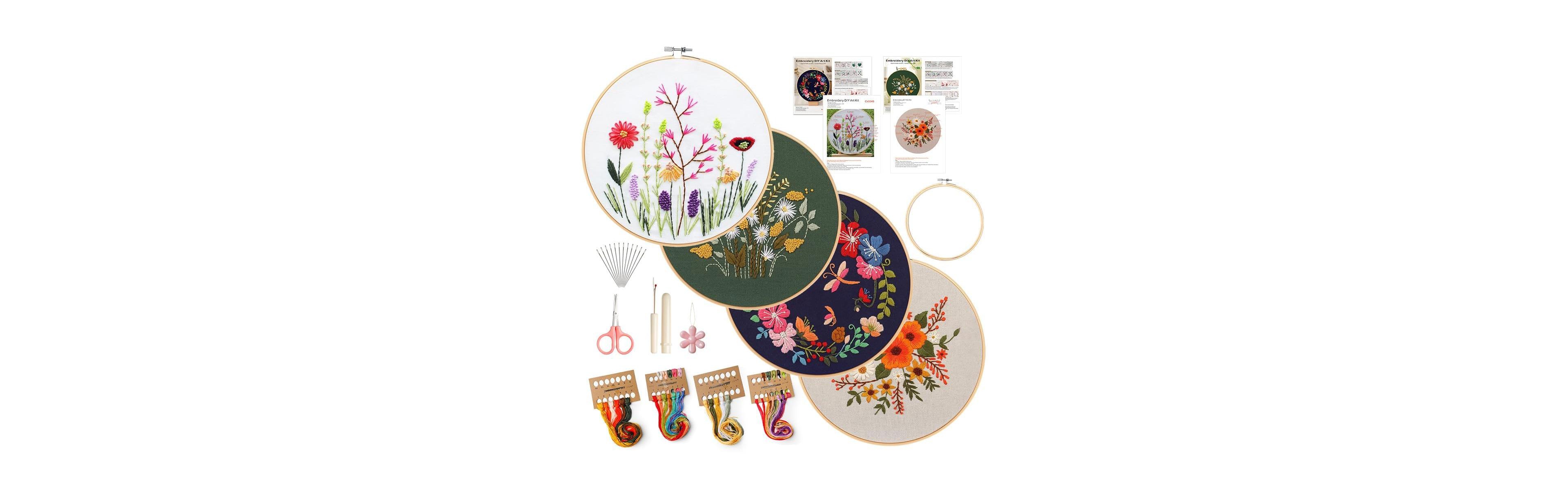 Aeelike 4 Pack Floral Embroidery Kit for Beginners Adults Home Decor Craft Set