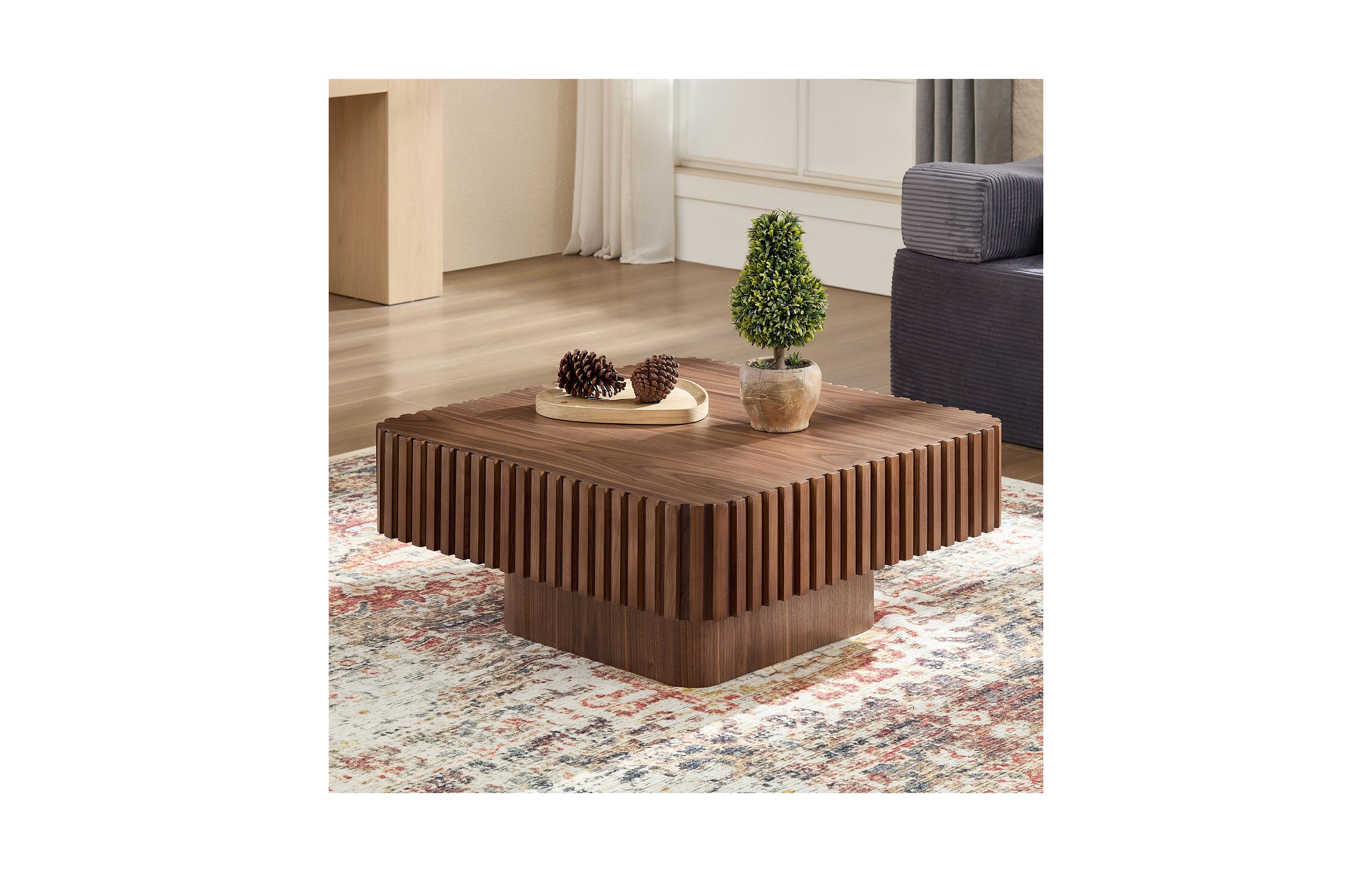 Clihome 31.5 Inch Modern Handcraft Drum Coffee Table Square Coffee Table for Living Room