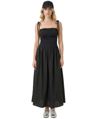 Women's Ruched Bodice Tie-Strap Midi Dress