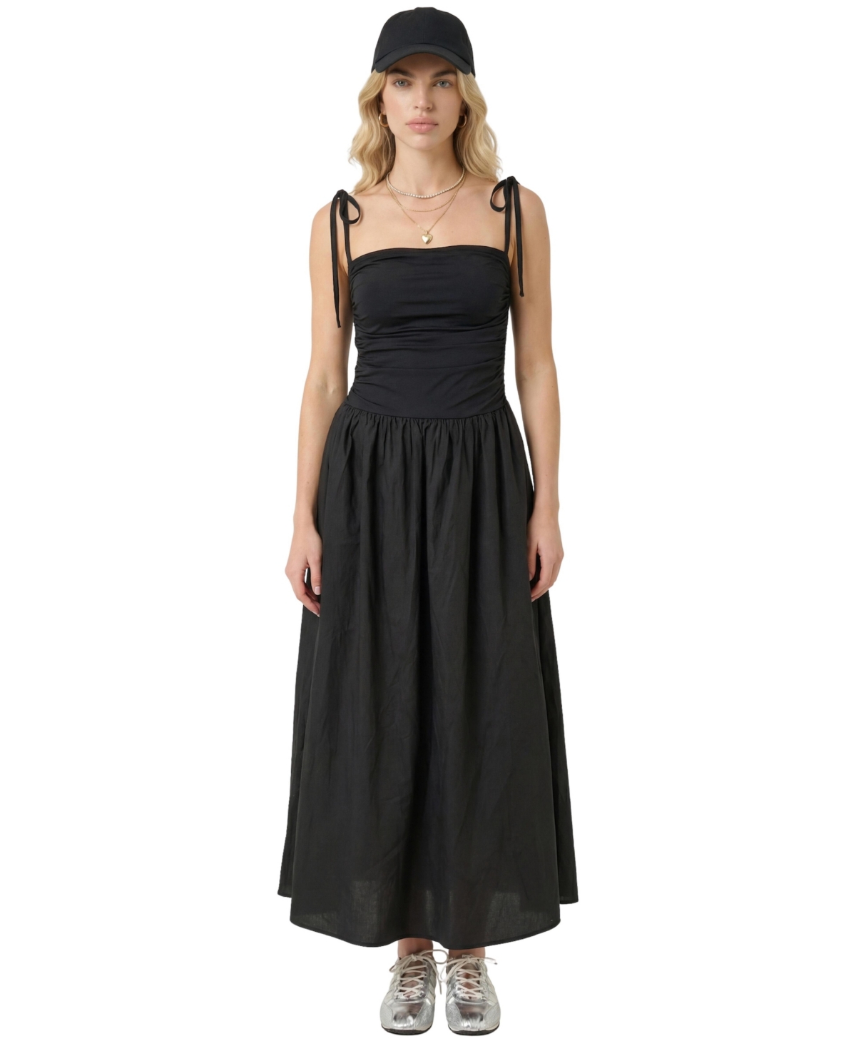 Modenaire Women's Ruched Bodice Tie-Strap Midi Dress