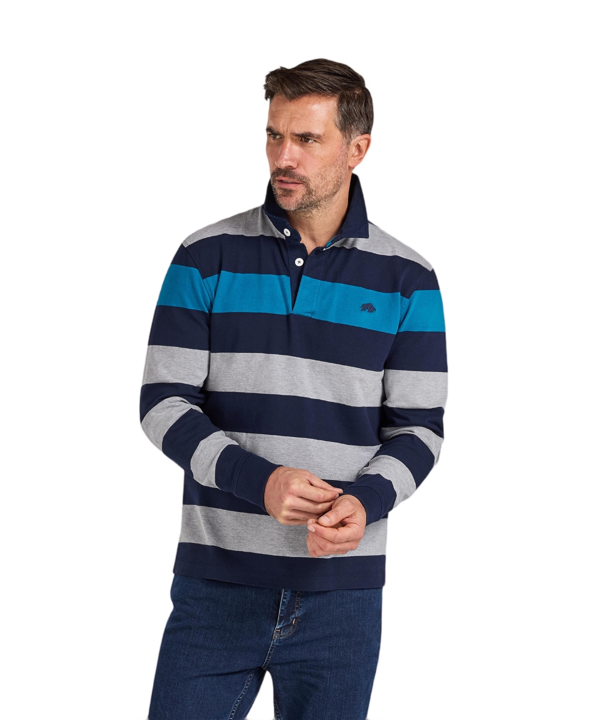 Raging Bull Men's Long Sleeve Contrast Stripe Rugby Shirt