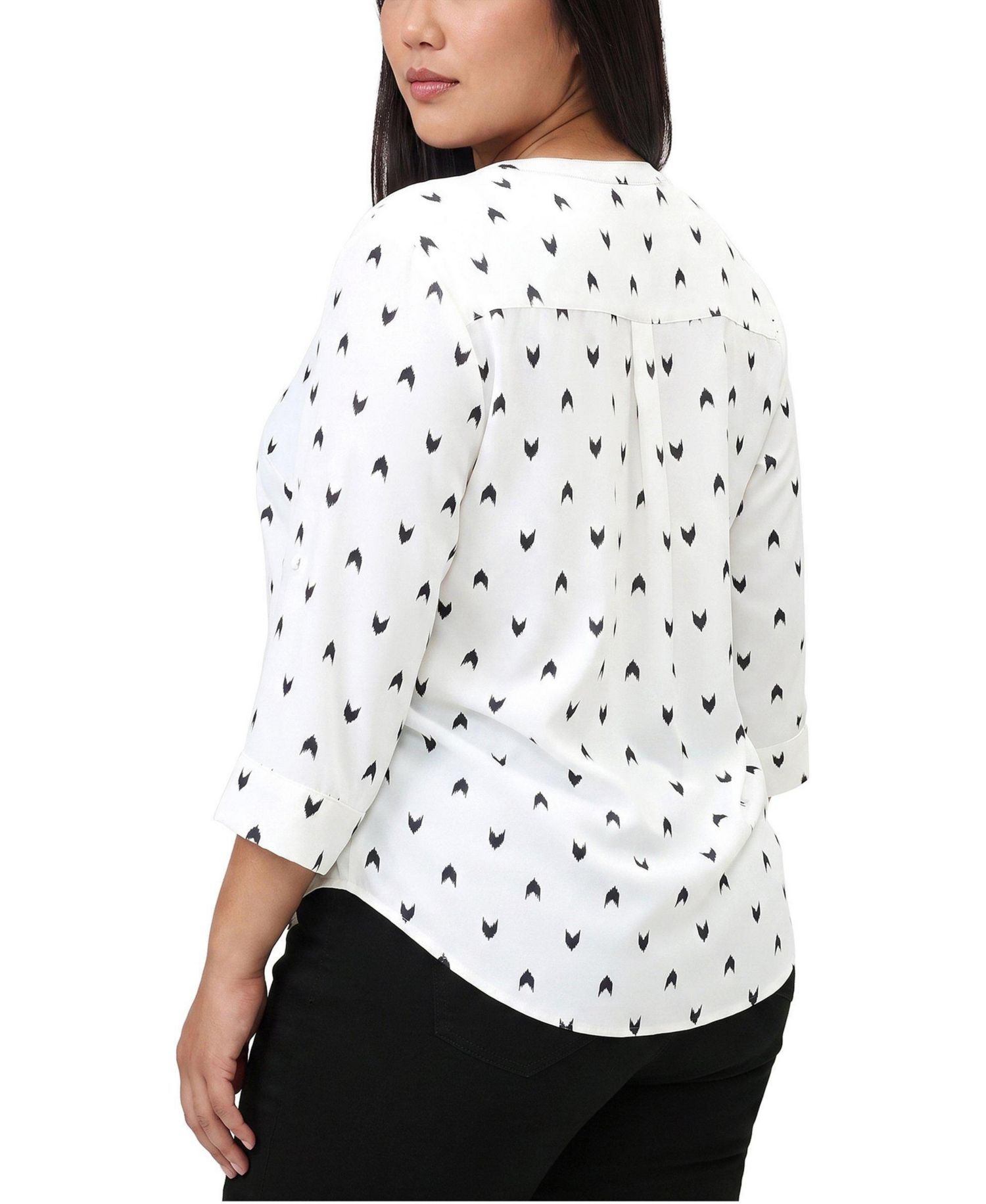Plus Size Harper Floral 3/4 Roll-Tab Sleeve Blouse
