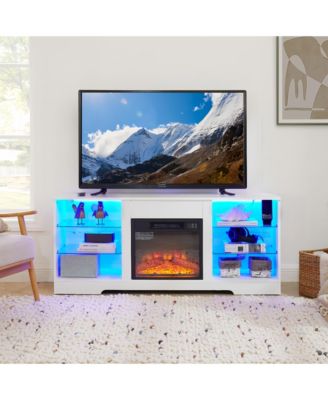 58 Inch Electric Fireplace TV Stand - 3D LED Flame Media Cabinet with USB and AC Power for 65 Inch TV