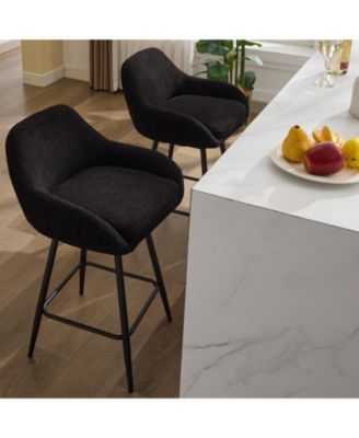 Set of 2 Swivel Counter Height Bar Stools with Mixed Fabric and Faux Leather Upholstery, 26" Seat Height for Kitchen Island Home Bar