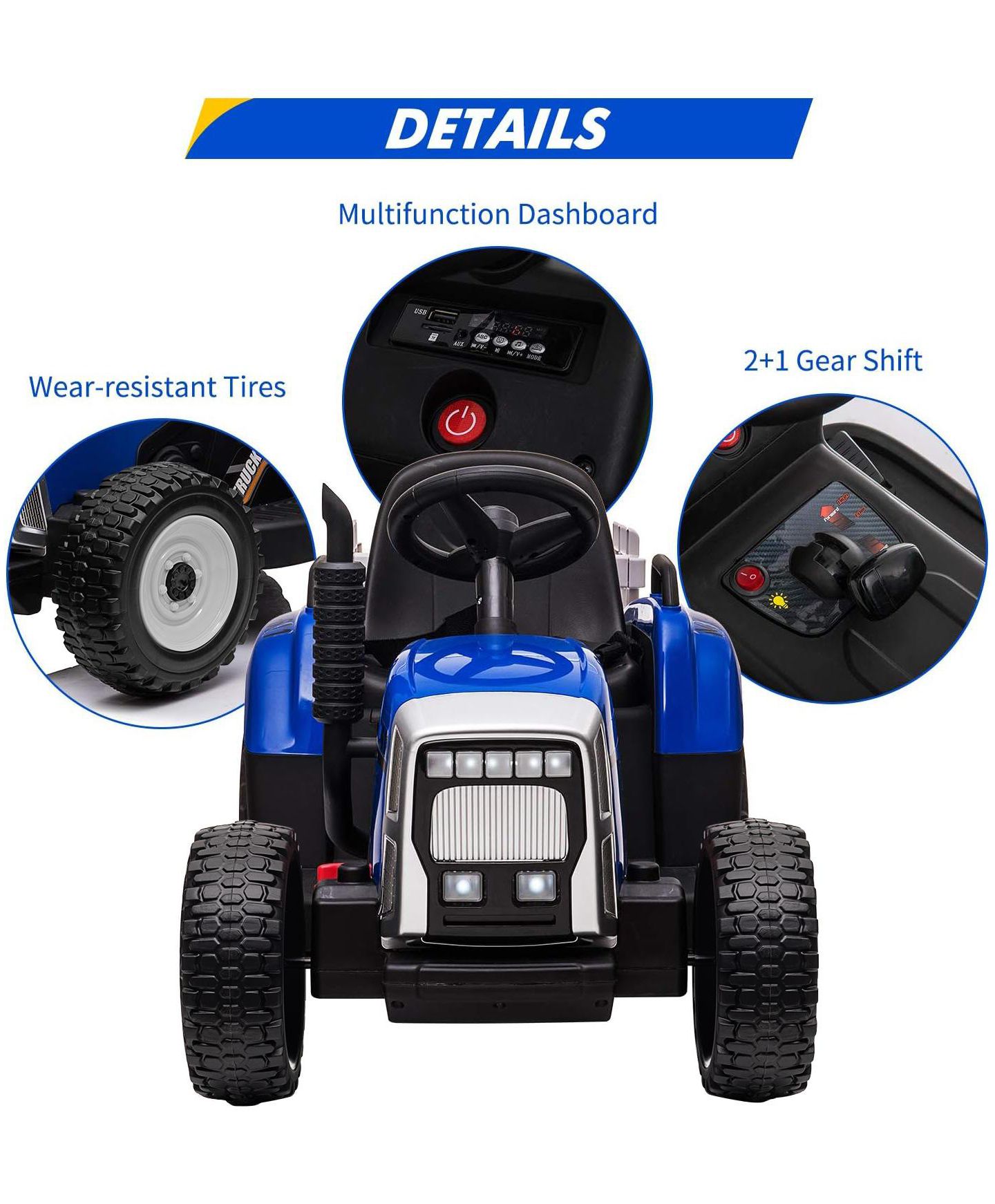 Детская игрушка homfan 54" L x 20" W x 21" H Battery-Powered Remote Control Detachable Trailer Ride-On Tractor, от 3 лет, цвет: Синий — фото 4