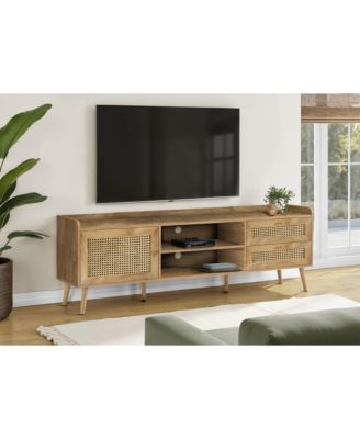 72" TV Stand with Rattan Cabinets, Drawers and Storage