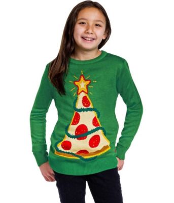 Boys' and Girls' Pizza Tree Christmas Holiday Long-Sleeve Sweater