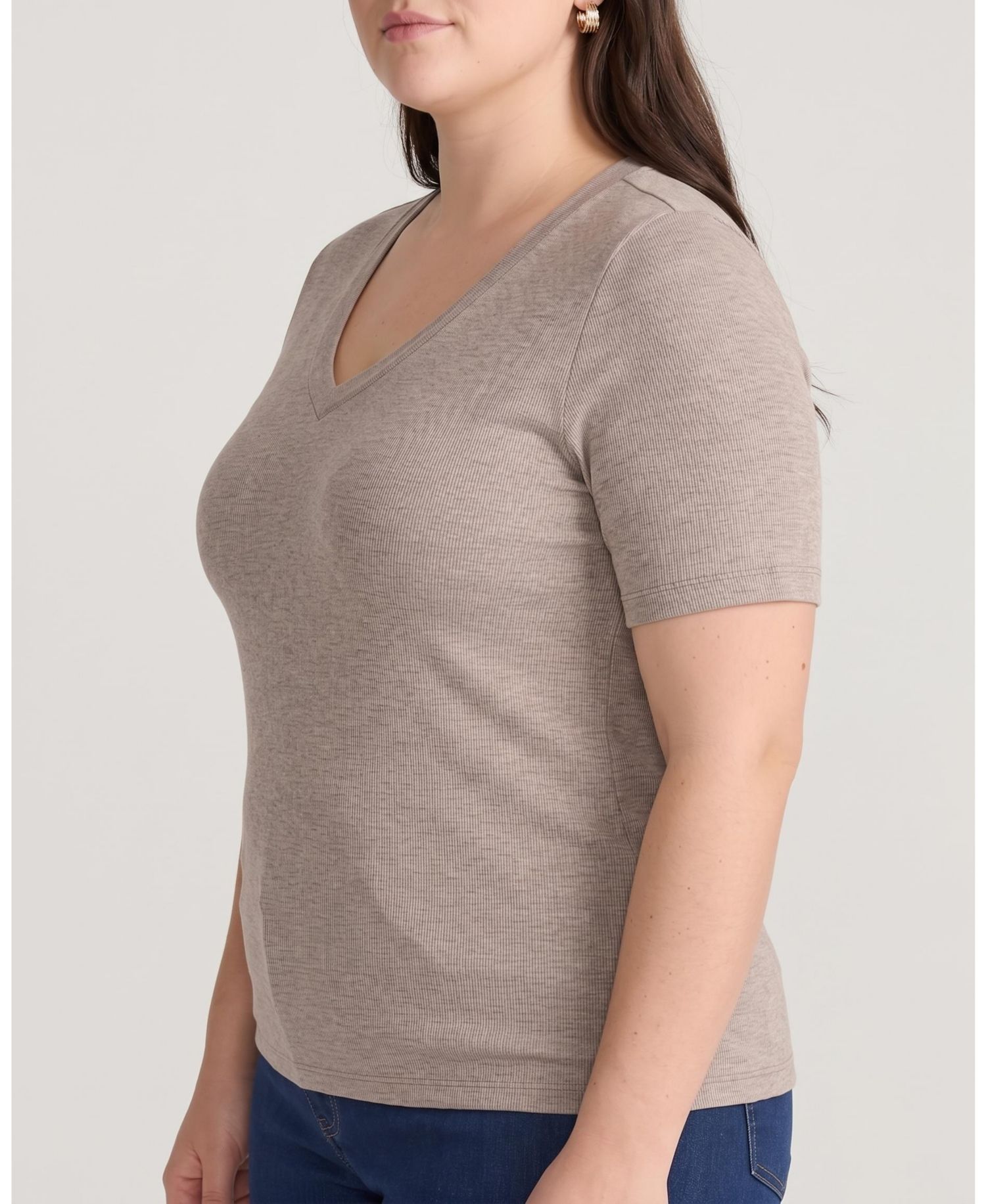Plus Size Cloud Rib Slim-Fit Ribbed V-Neck Short-Sleeve Tee