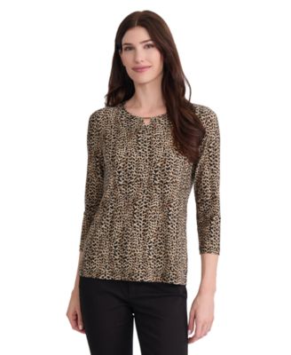 Women's 3/4-Sleeve Print Bar Keyhole Top