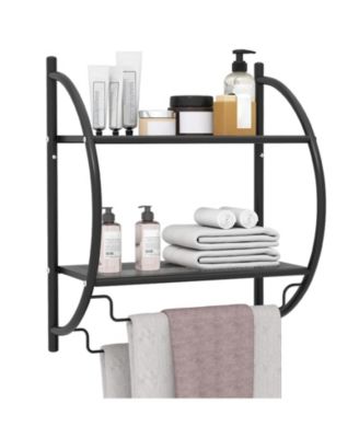 Wall Mounted Bathroom Shelf with 2 Tier Towel Rack 2 Bars for Hotel
