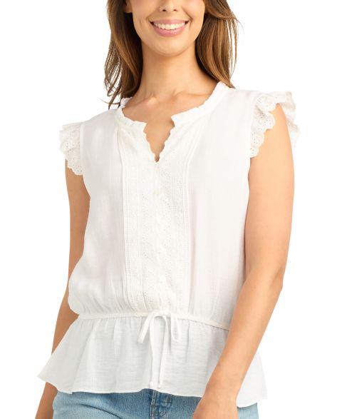 Женский топ BCX Juniors' Flutter Sleeve Peplum V-Neck, цвет: Молочный белый