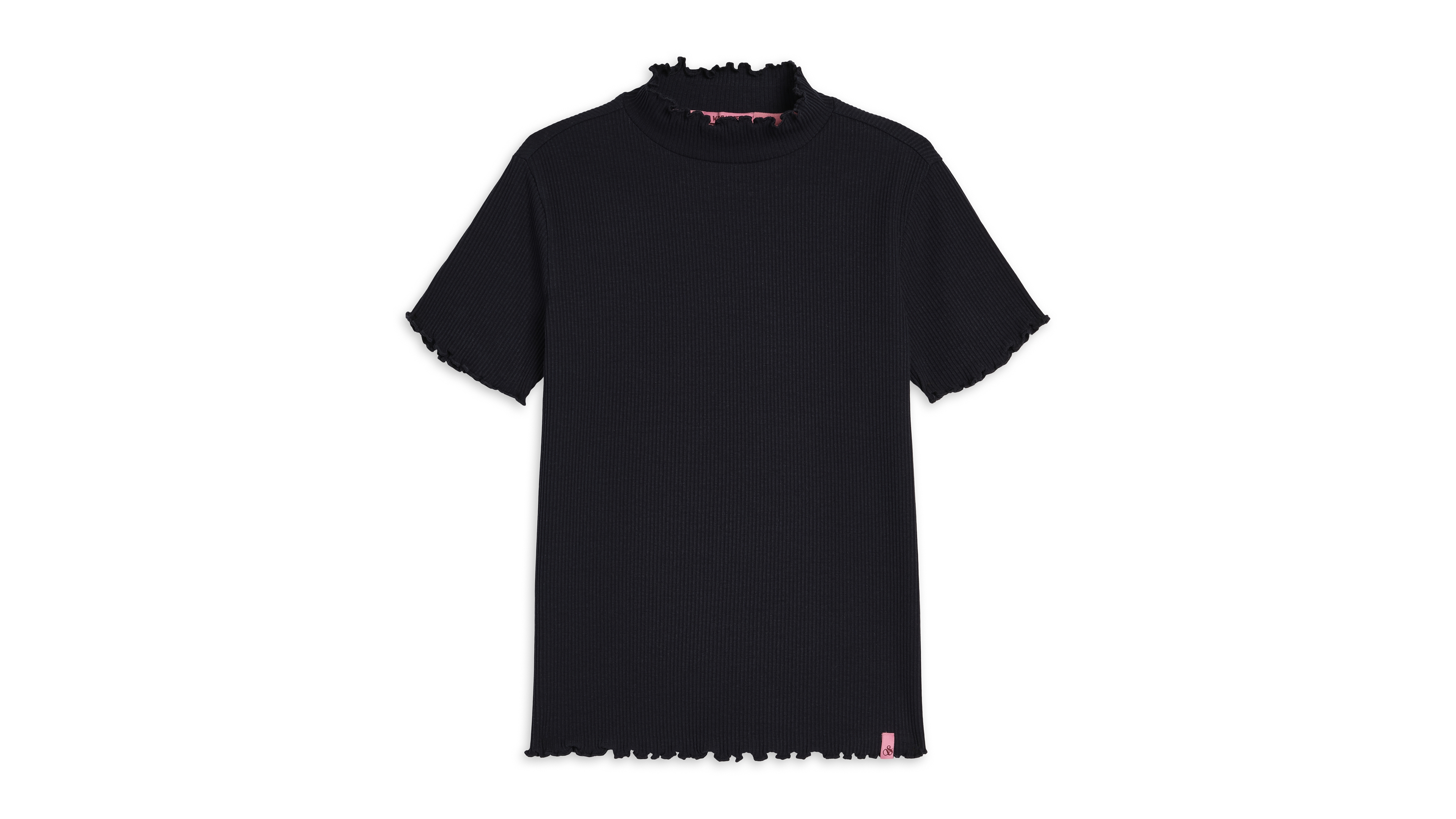 Scotch & Soda Girls' 7-16 Mock Neck Ribbed Short-Sleeve Cotton-Blend T-Shirt