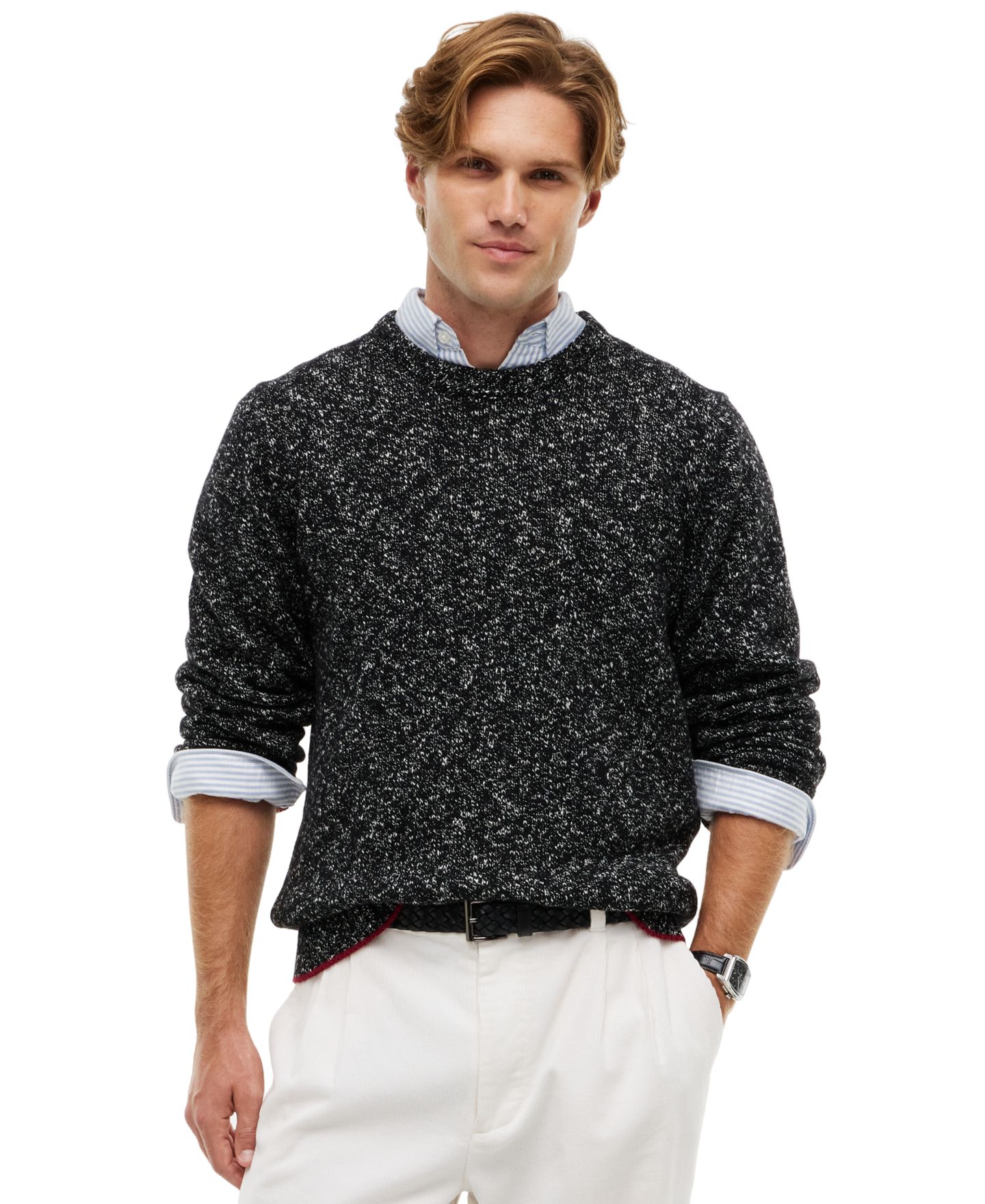 Мужской свитер Tommy Hilfiger Donegal Wool-Blend Crewneck, цвет: Тёмно-синий — фото 1
