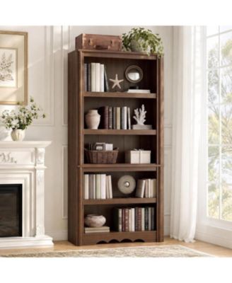70.9 Inch 5-Tier Wood Roman Column Space-Saving Bookcase