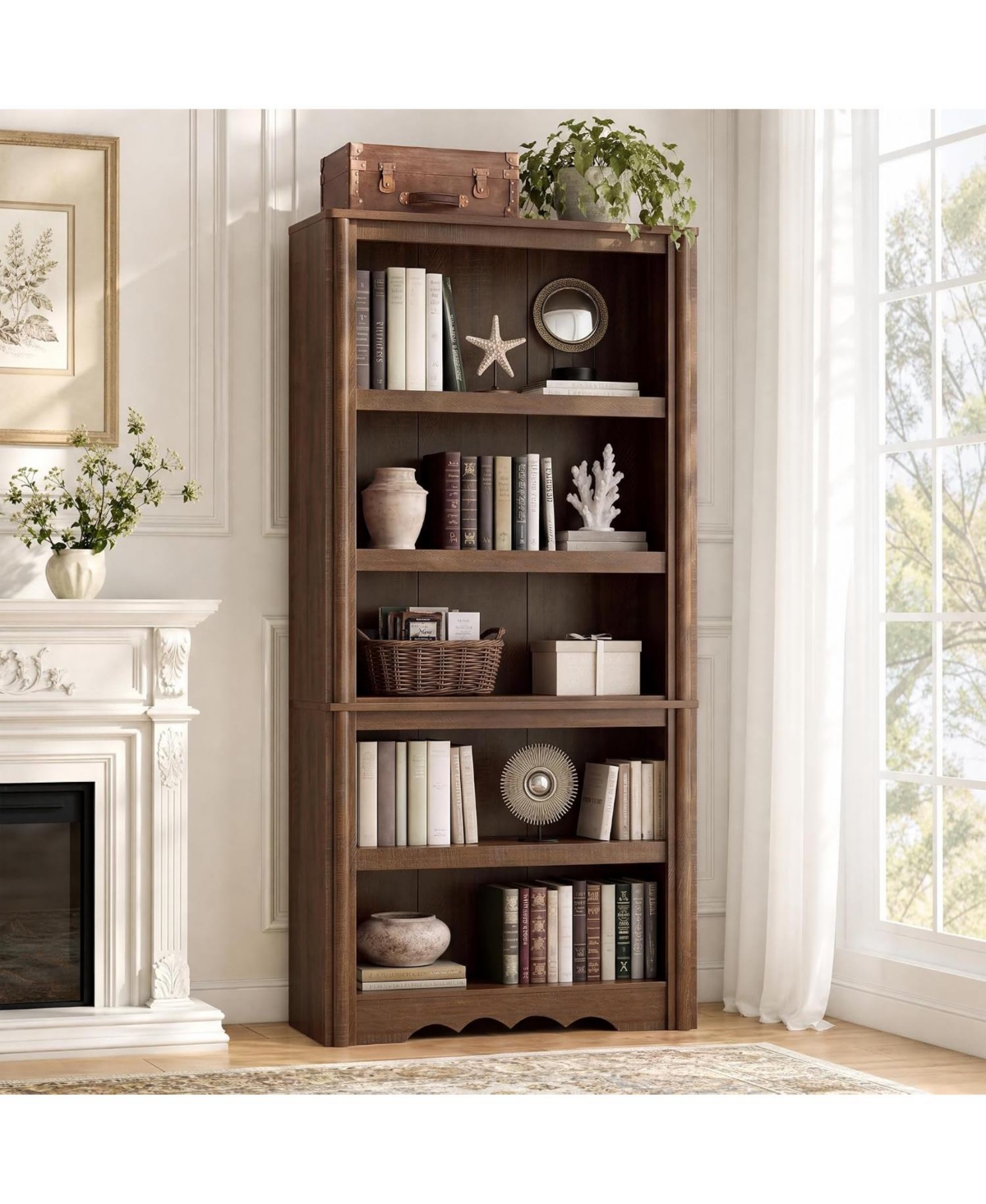 Gaomon 70.9 Inch 5-Tier Wood Roman Column Space-Saving Bookcase - Reddish brown