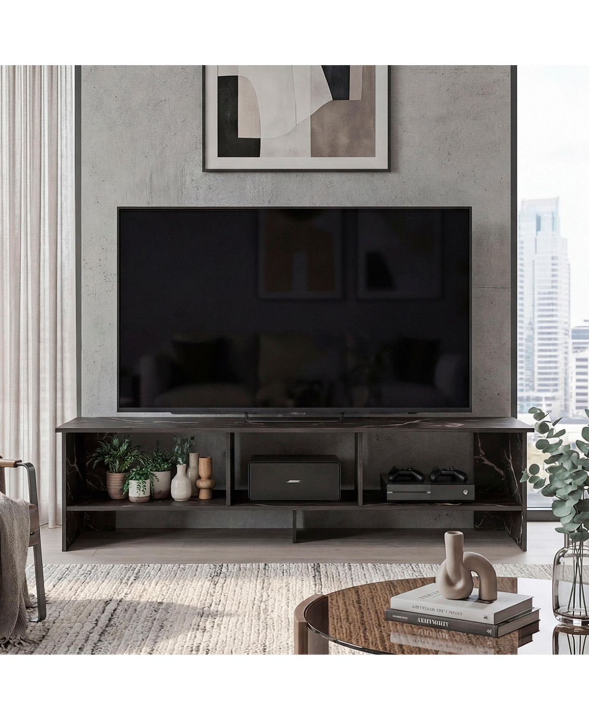 Flynama Modern Minimalist Open Shelf Tv Stand Scratch Resistant Melamine Media Console for Living Room - Multi