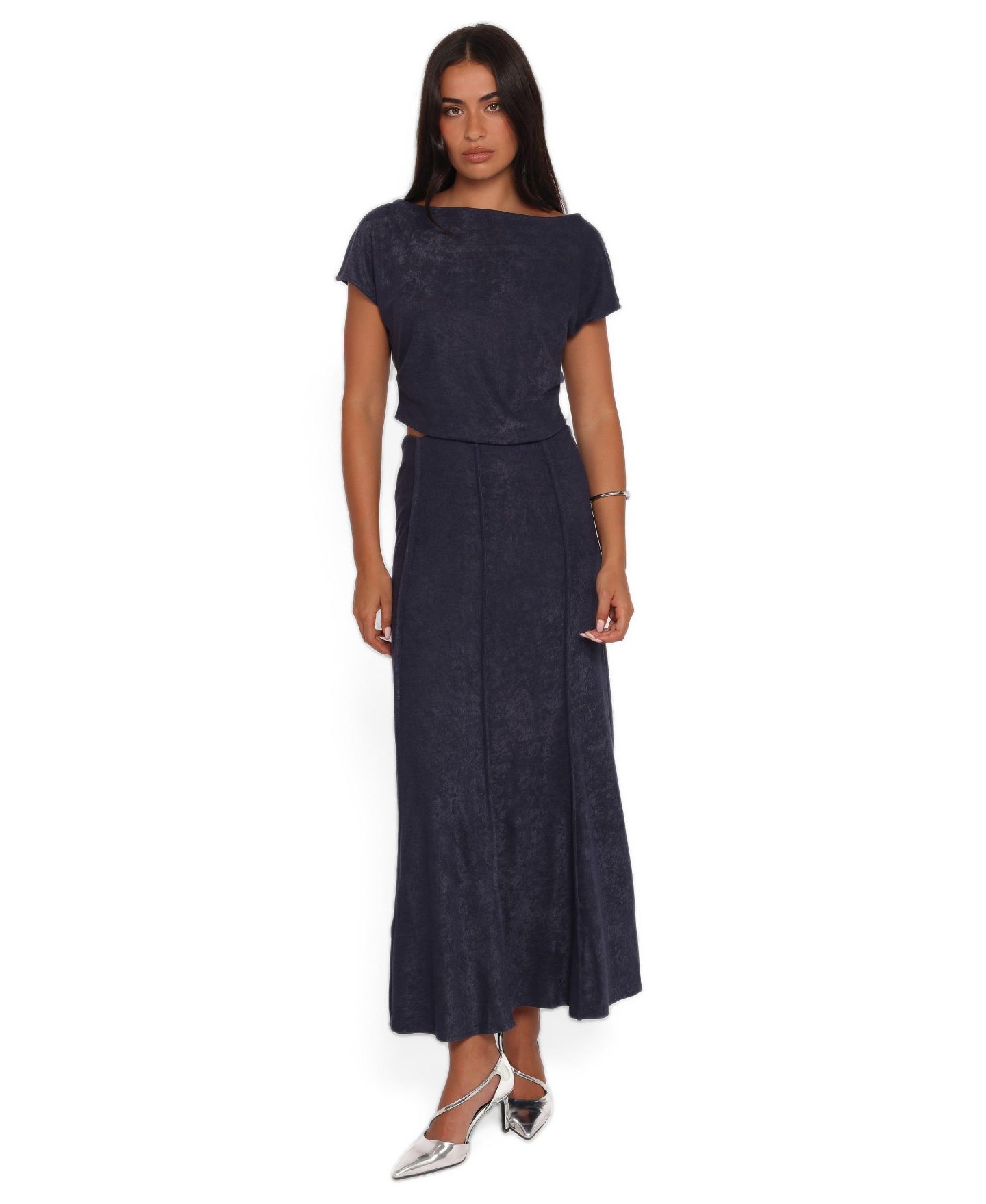 Женский комплект Petal and Pup Aria Boat-Neck Short-Sleeve Maxi Top and Skirt, 2-Piece Set, цвет: Джинсовый синий — фото 3