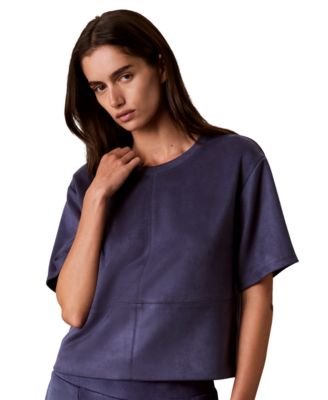 Women's Boxy Faux Suede Crewneck T-Shirt