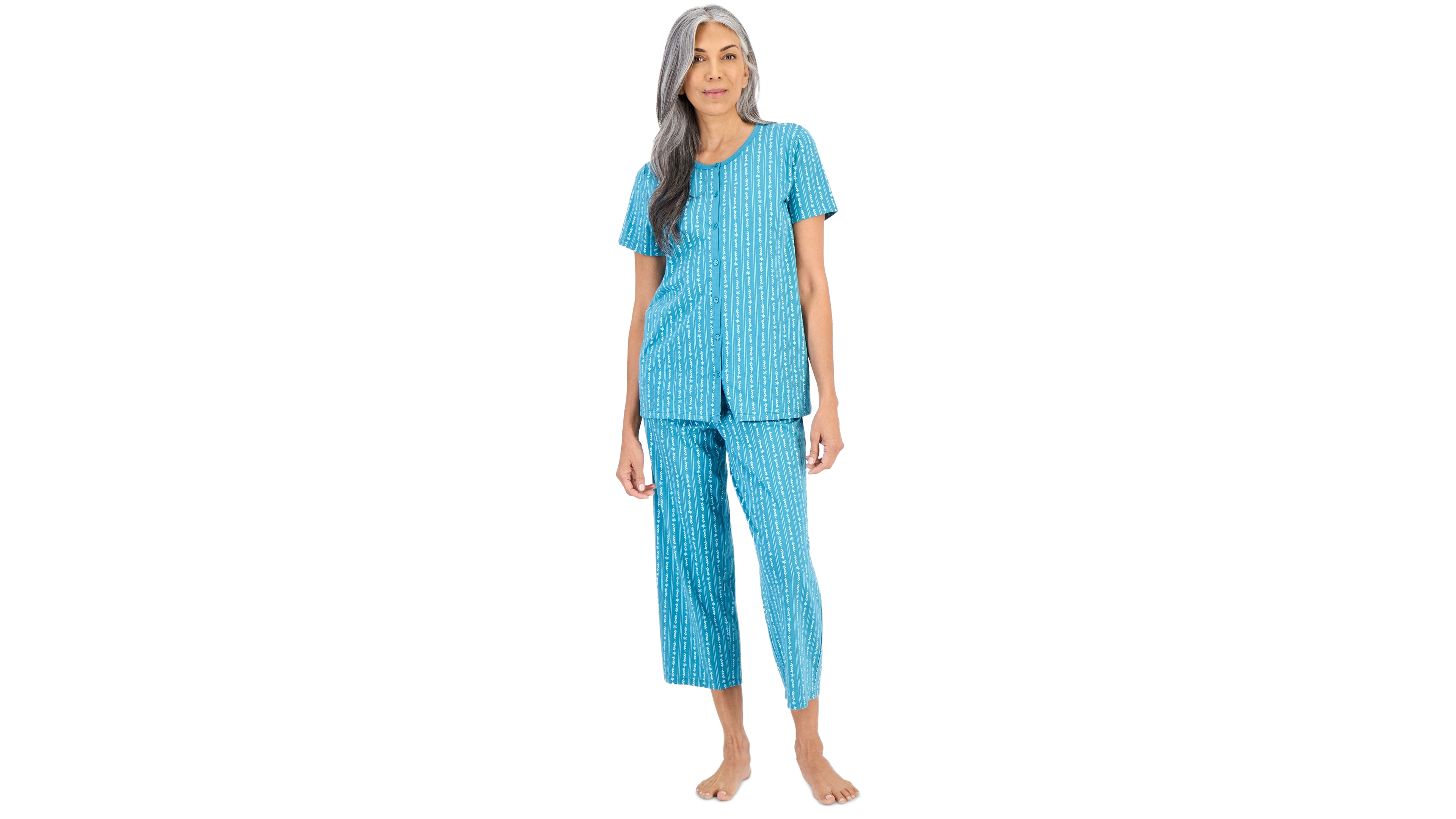 Charter Club Women's 2-Pc. Cotton Printed Cropped Pajamas Set