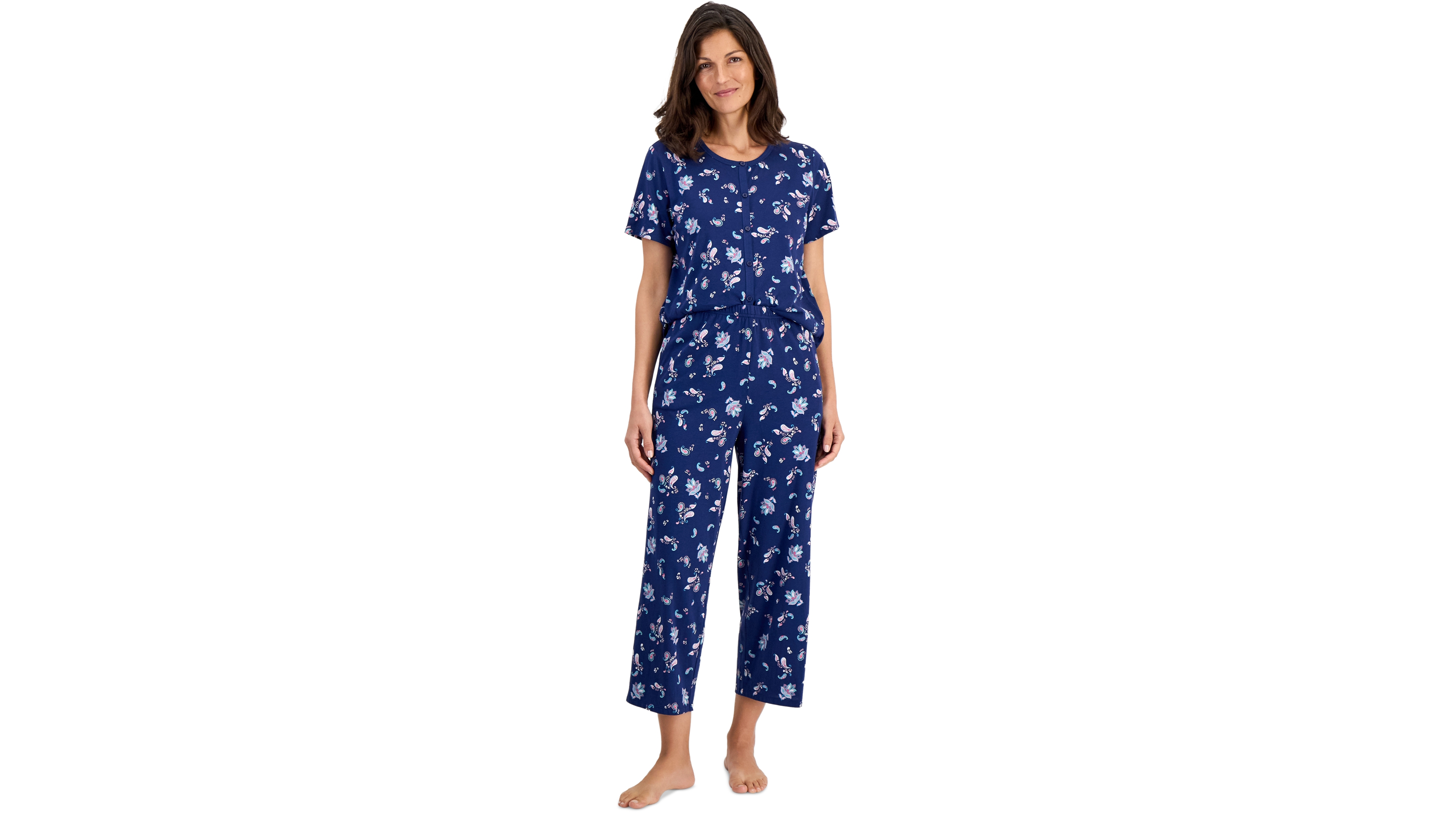 Charter Club Women's 2-Pc. Cotton Printed Cropped Pajamas Set