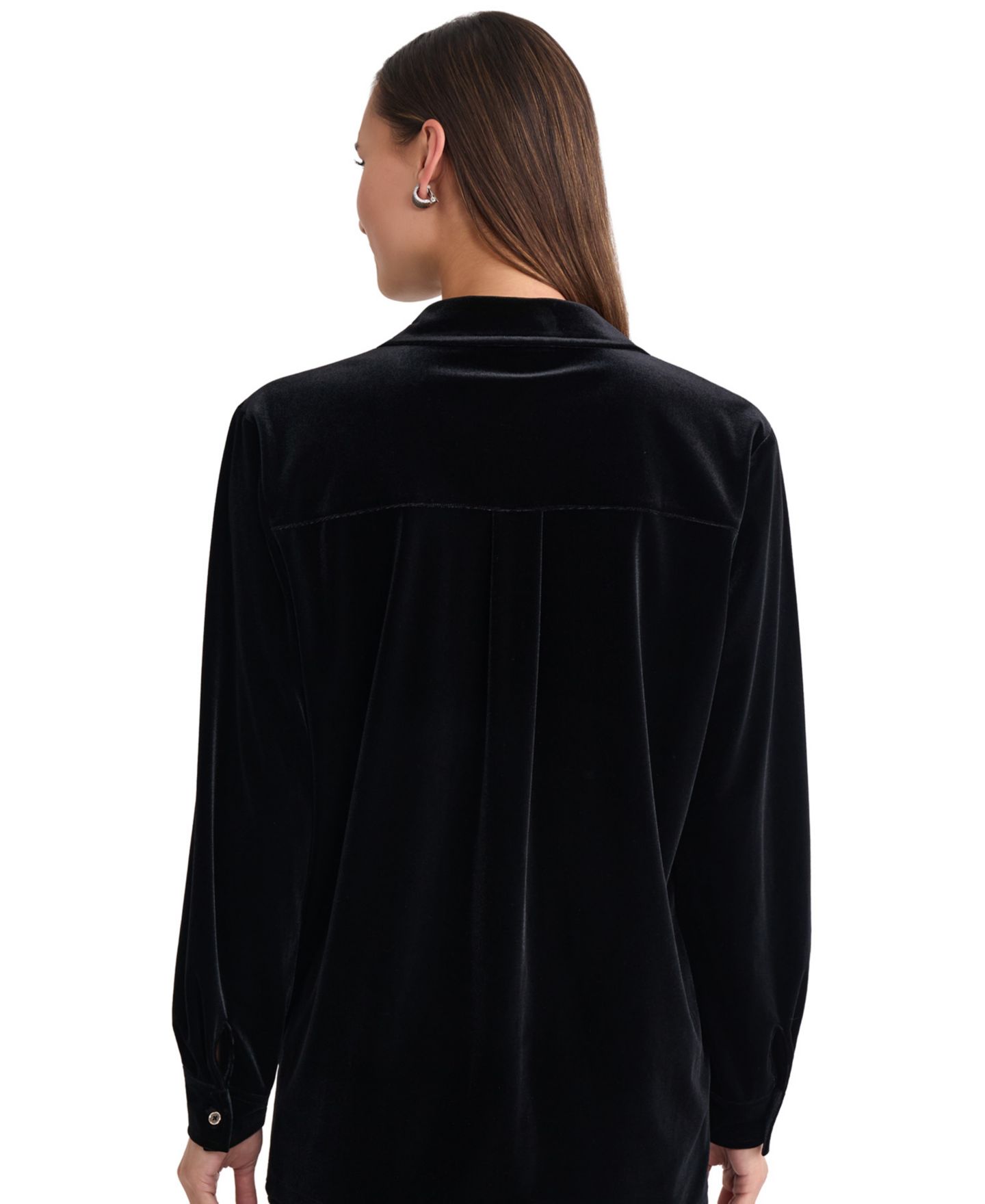 Женский топ Jones New York Plus Size Velvet Button-Down Long-Sleeve Tunic, цвет: Чёрный — фото 3