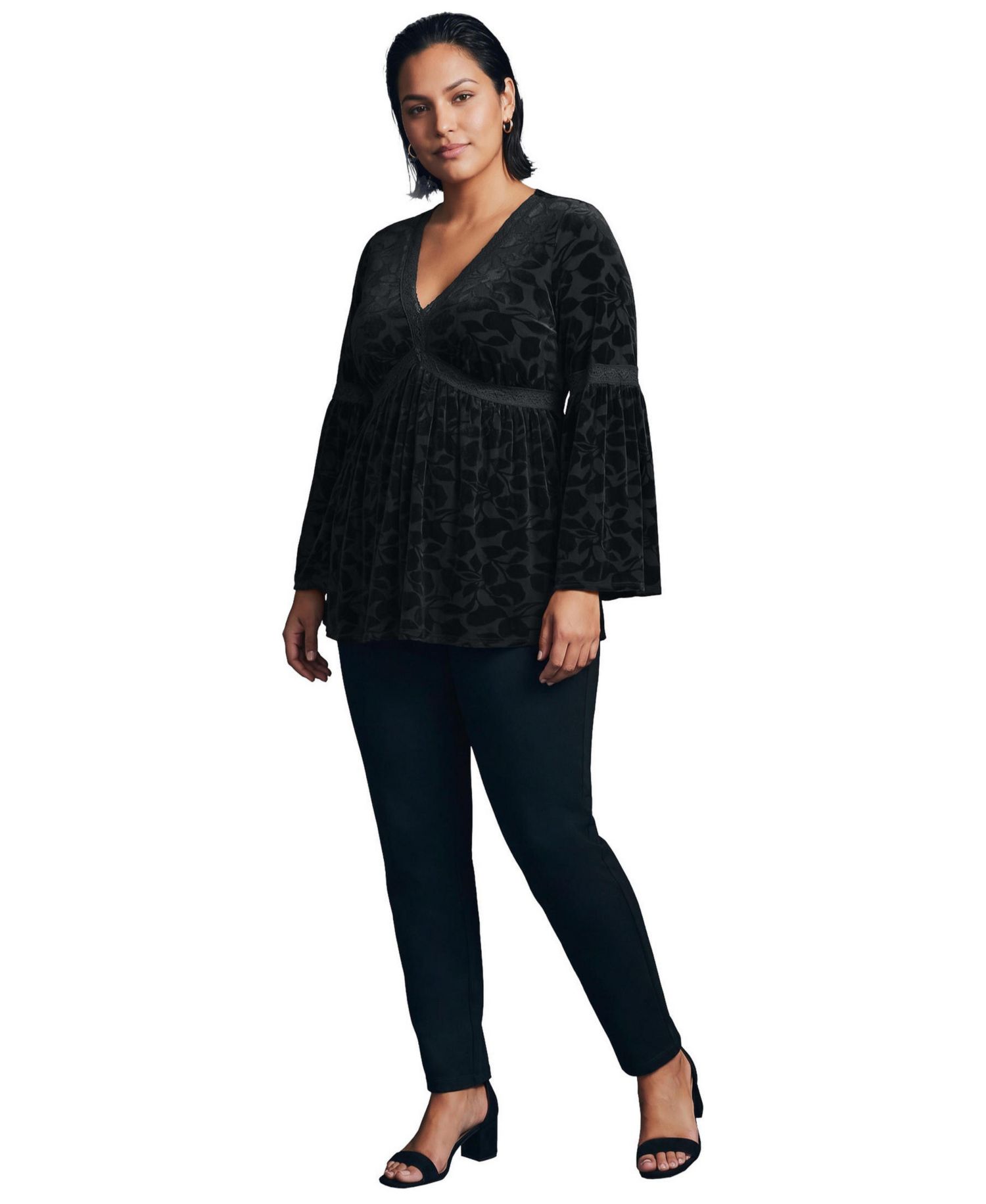 Plus Size Lorelei Bell-Sleeve V-Neck Lace-Trim Blouse