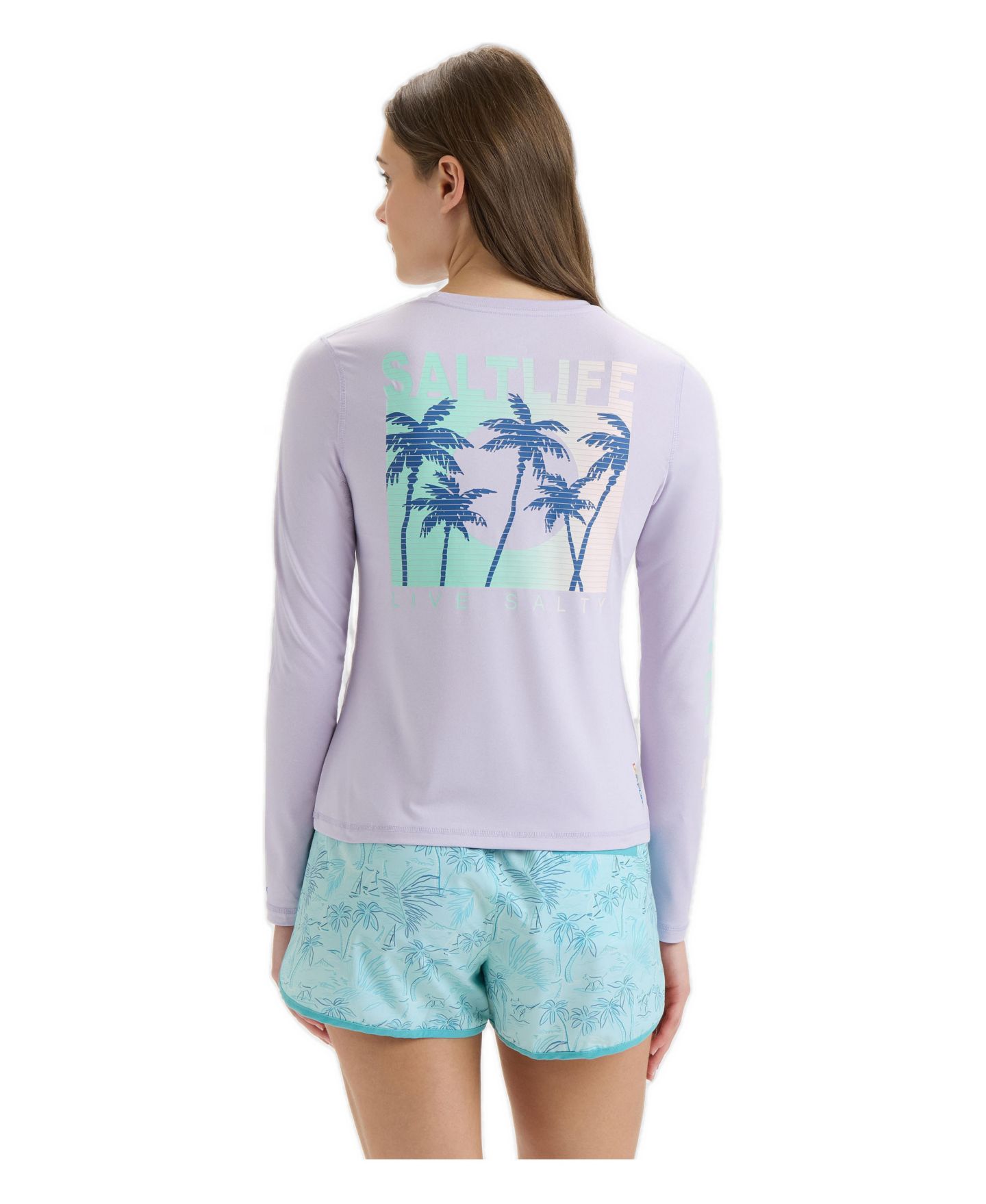 Женская футболка Salt Life Palmline Performance Long Sleeve, цвет: Фламинго меланжевый — фото 3