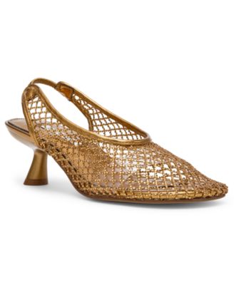Women's Xtra Rhinestone Mesh Kitten Heel Slingback Pumps