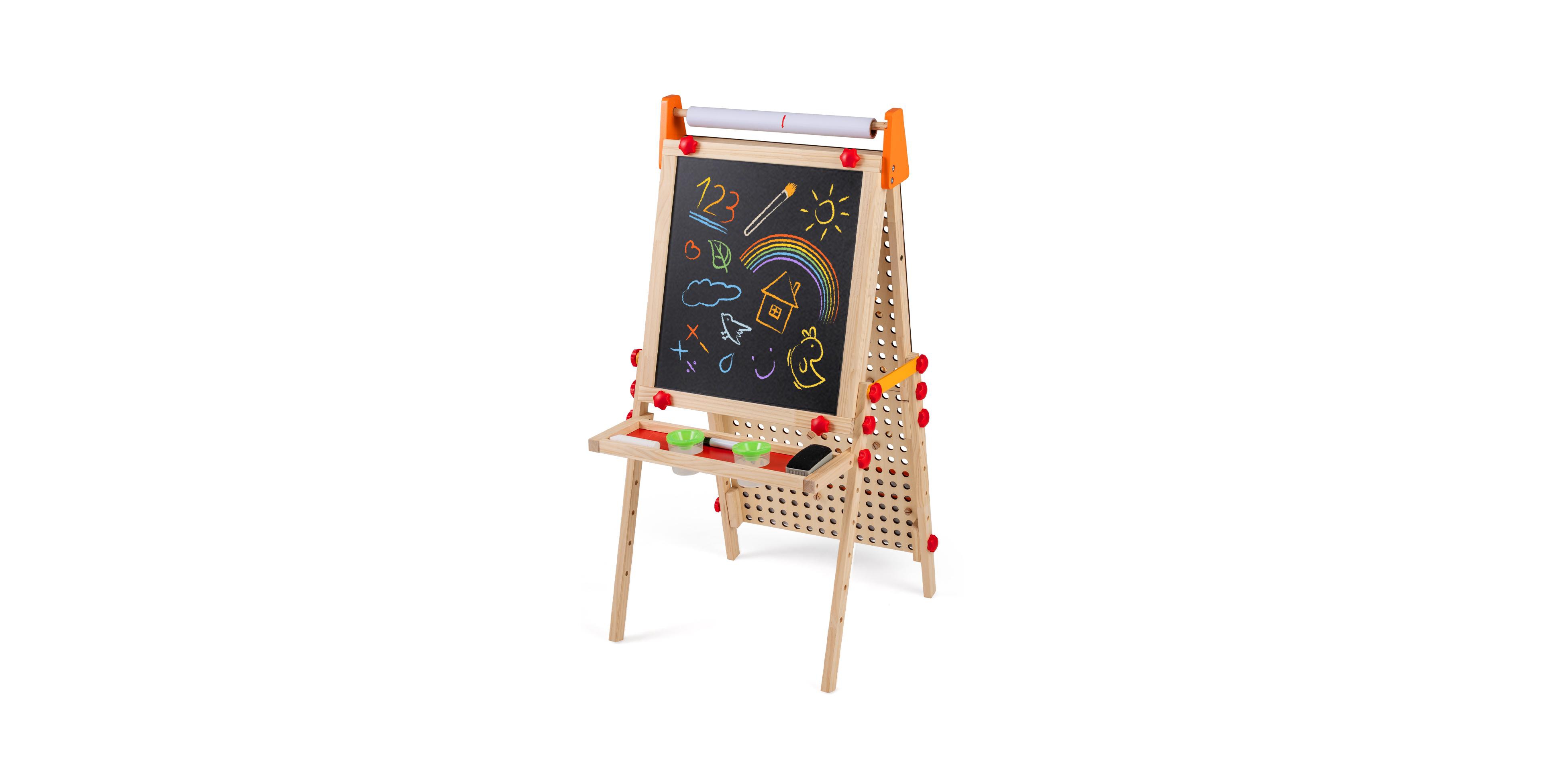 Slickblue 4-in-1 Double-Sided Foldable Wooden Kids Art Easel with Paper Roll