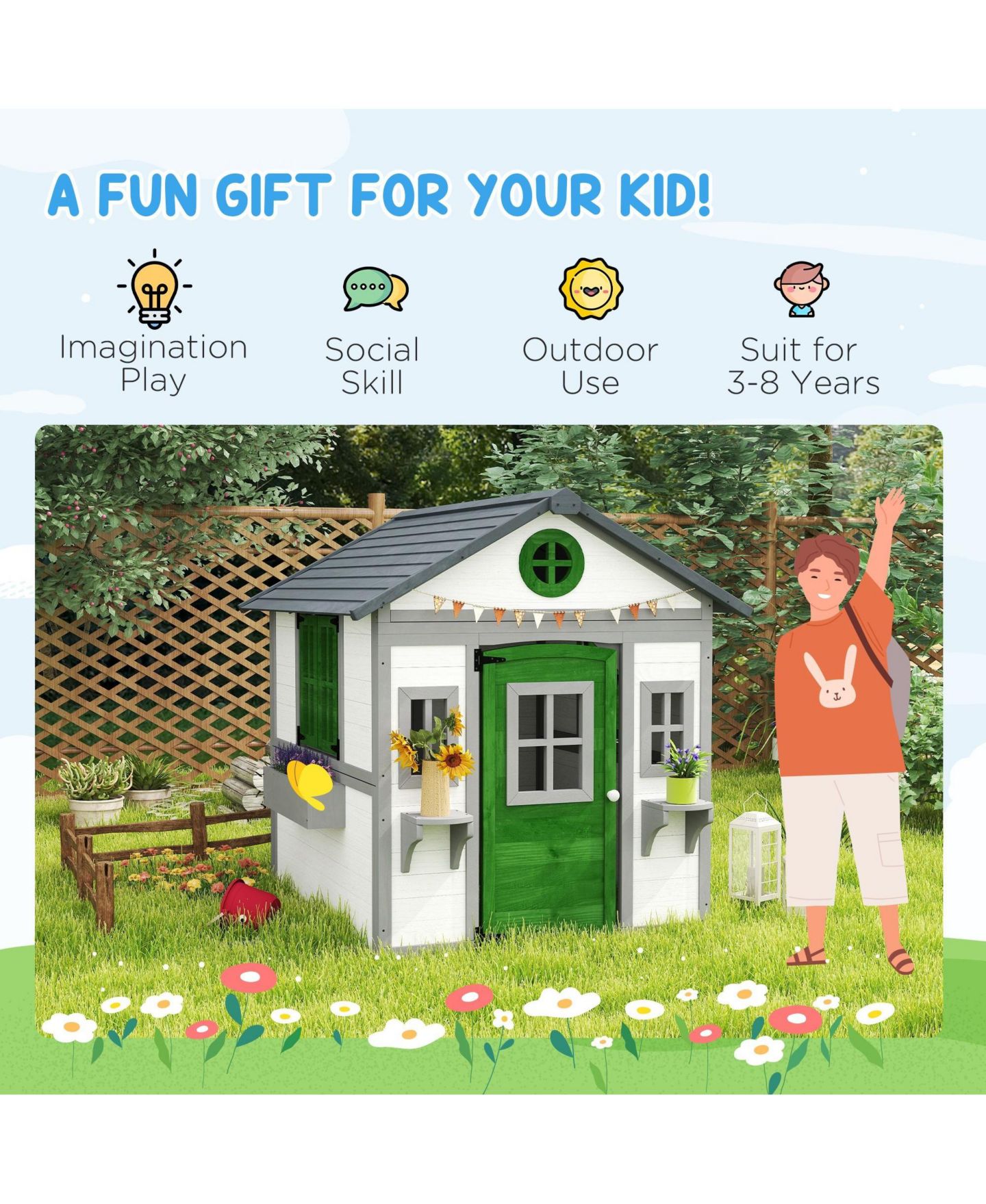 Детская игрушка SEVORLEY Outdoor Wood Playhouse, Ages 3-8, цвет: Белый — фото 8