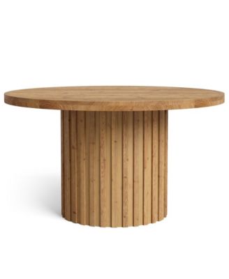 Round Farmhouse Dining Table with Solid Wood Construction and Fluted Pedestal Base