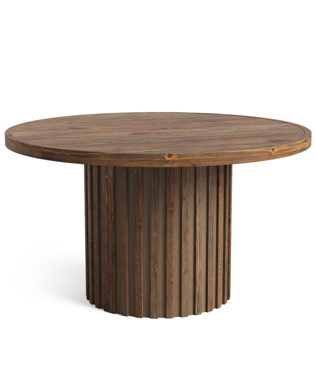 Slickblue Round Farmhouse Dining Table with Solid Wood Construction and Fluted Pedestal Base