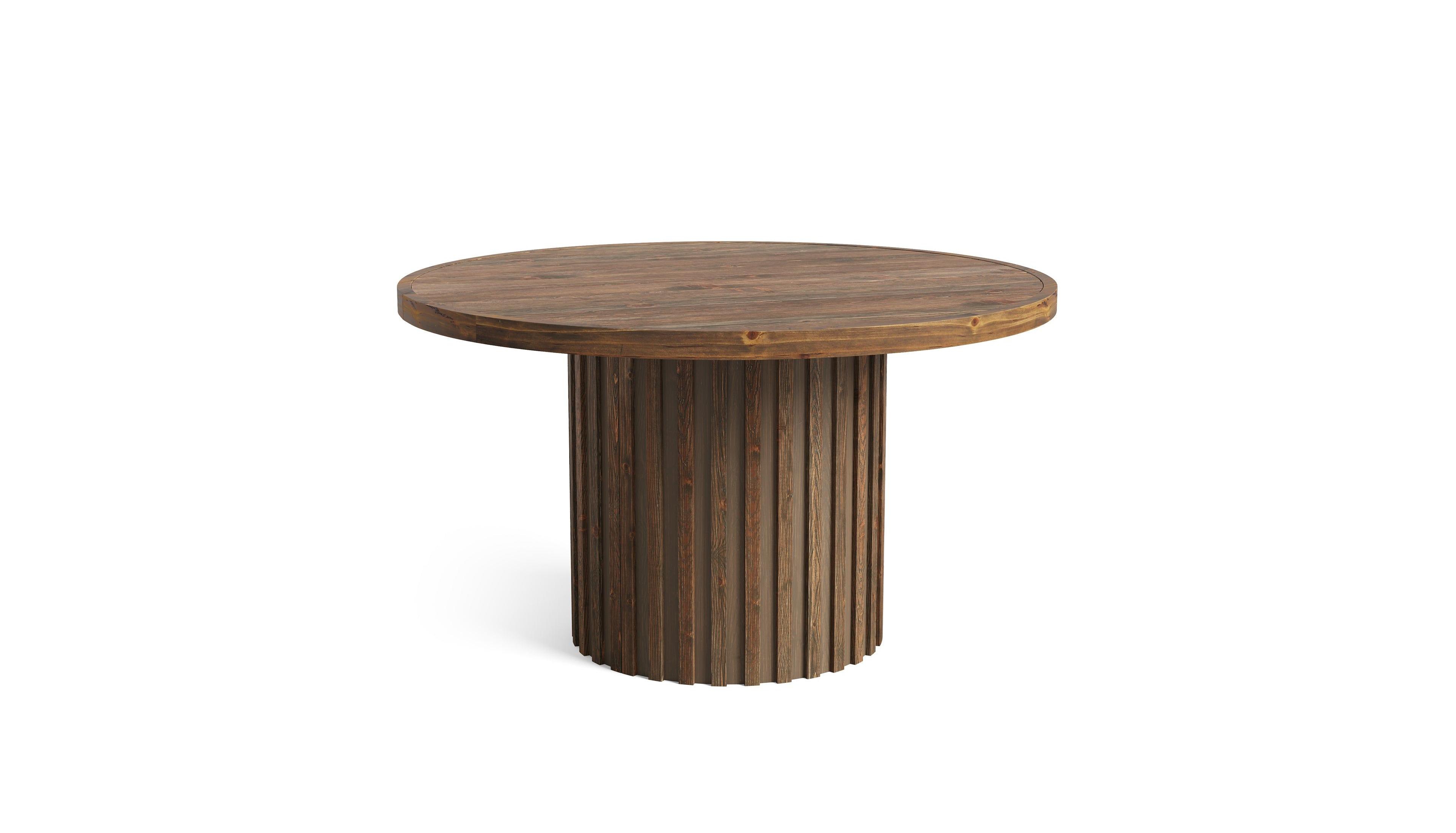 Slickblue Round Farmhouse Dining Table with Solid Wood Construction and Fluted Pedestal Base
