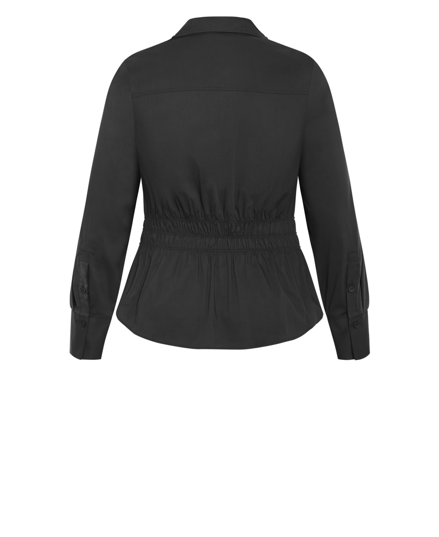 Plus Size Collared Long-Sleeve Shirred-Waist Blouse