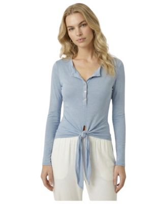 Women's Long Sleeve Henley Front-Tie Top