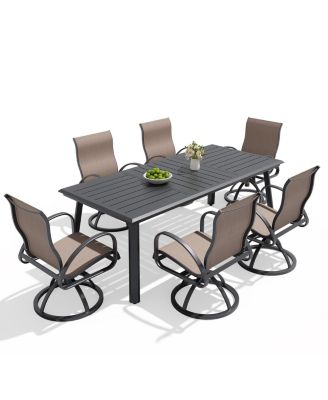 Outdoor Aluminum Dining Set with Umbrella Hole and Sunbrella Swivel Rockers