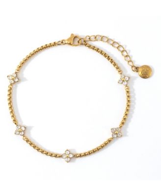 Mint and Lily Gold Tone Cubic Zirconia Blossom Charm Bracelet