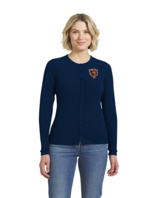 Women's  Navy Chicago Bears Ribbed Full-Button Cardigan Sweater